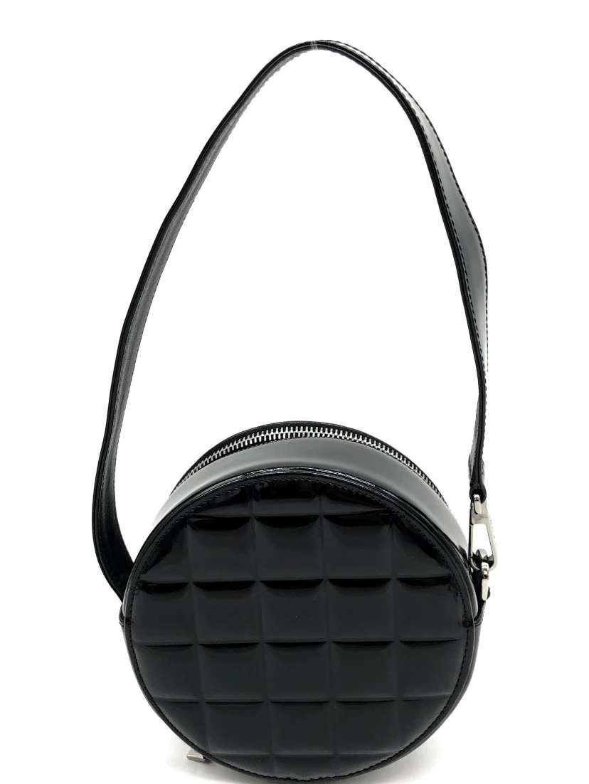 Black Patent Quilted CC Circle Mini Bag