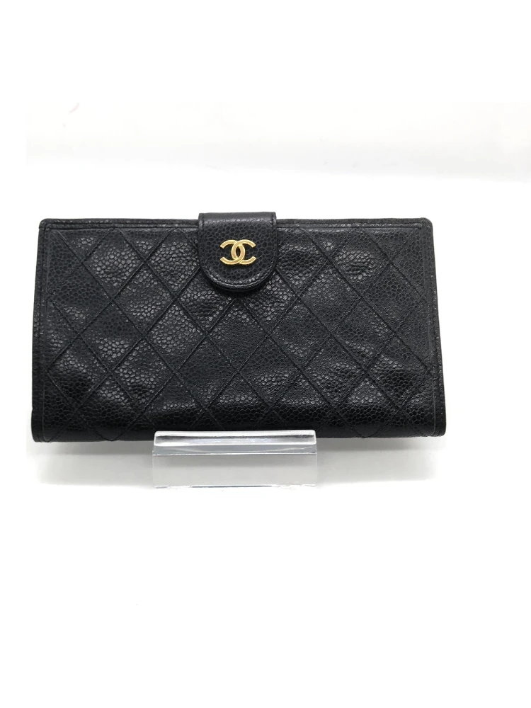 Black Quilted Leather Long Wallet