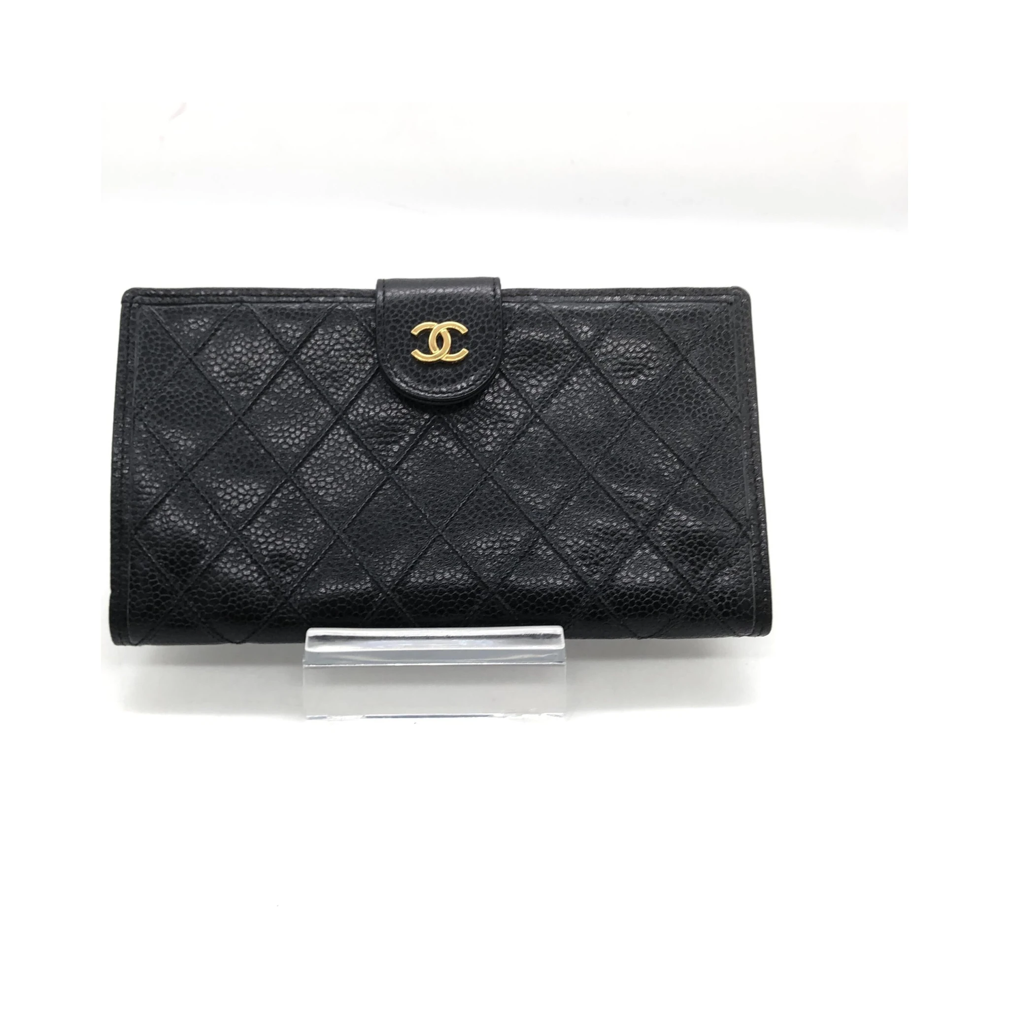 Black Quilted Leather Long Wallet