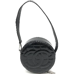 Black Patent Quilted CC Circle Mini Bag
