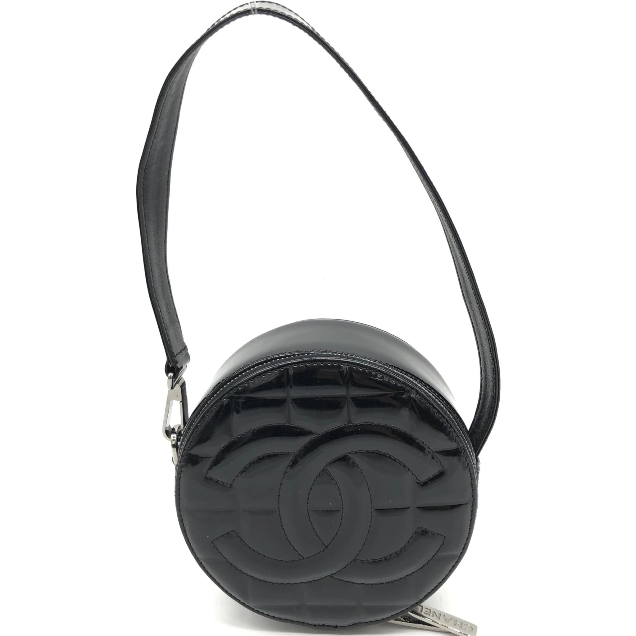 Black Patent Quilted CC Circle Mini Bag