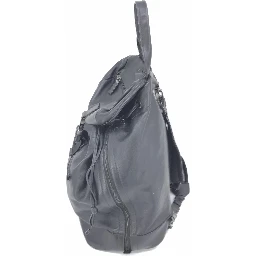 Black Leather Drawstring Backpack