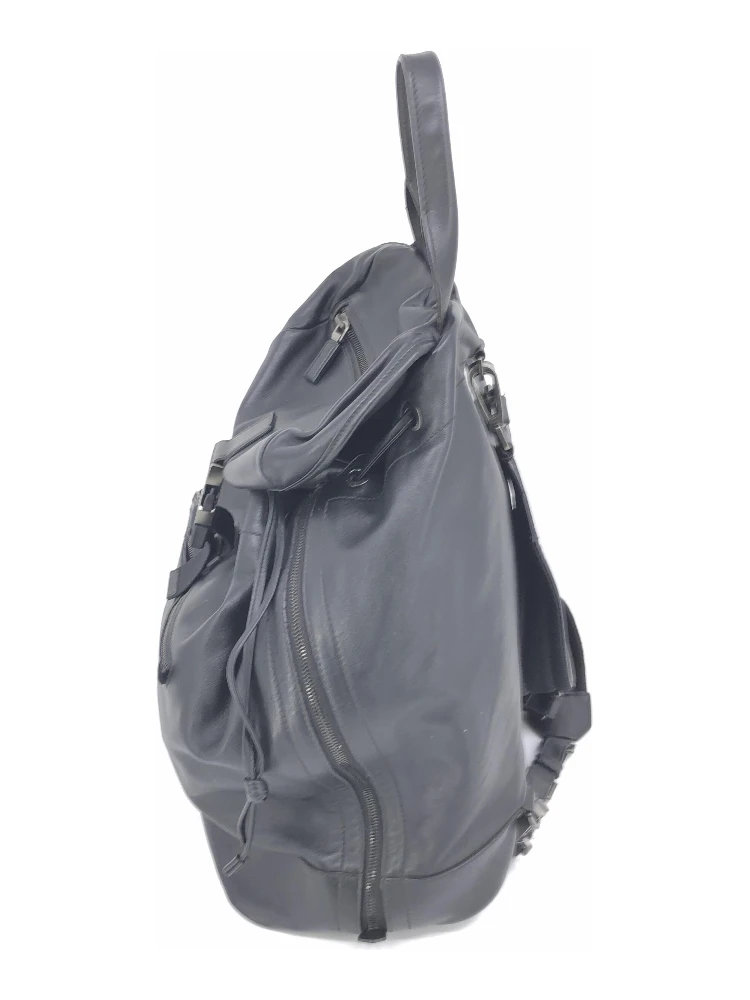 Black Leather Drawstring Backpack