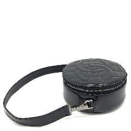 Black Patent Quilted CC Circle Mini Bag