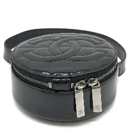 Black Patent Quilted CC Circle Mini Bag