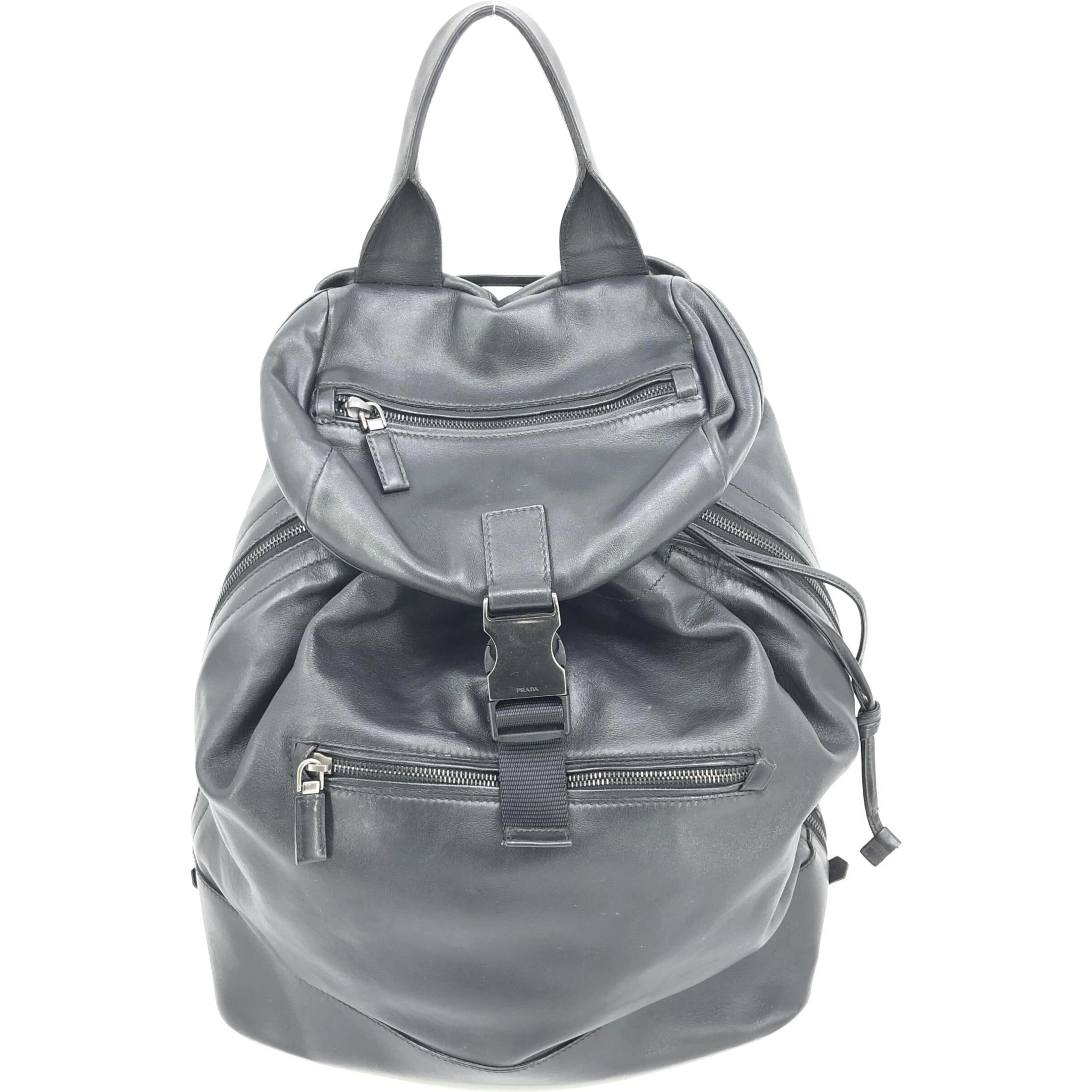 Black Leather Drawstring Backpack