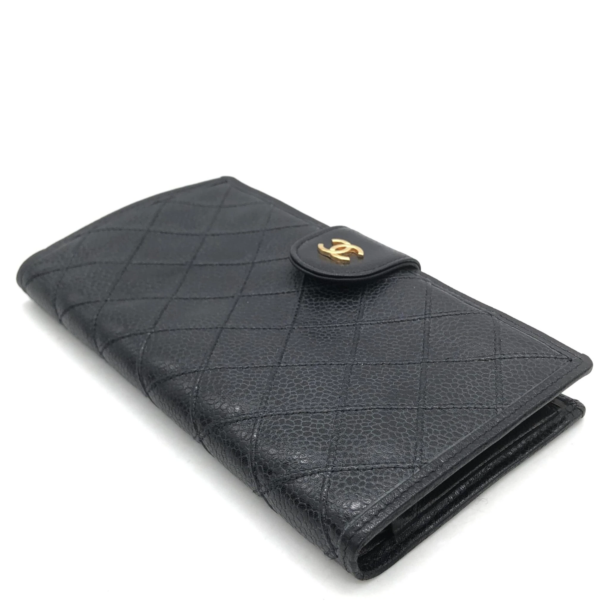 Black Quilted Leather Long Wallet