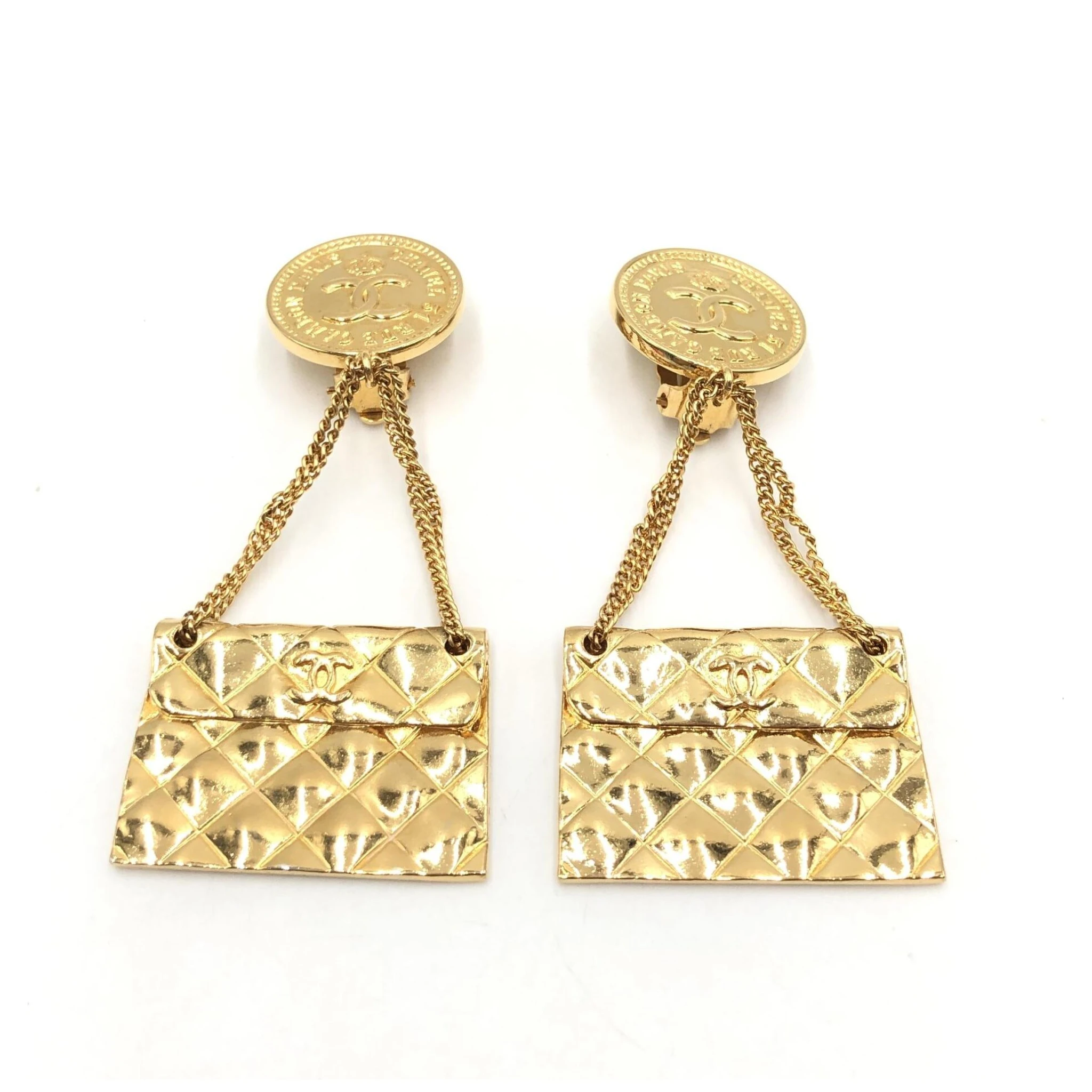 Bag Motif Clip-On Drop Earrings
