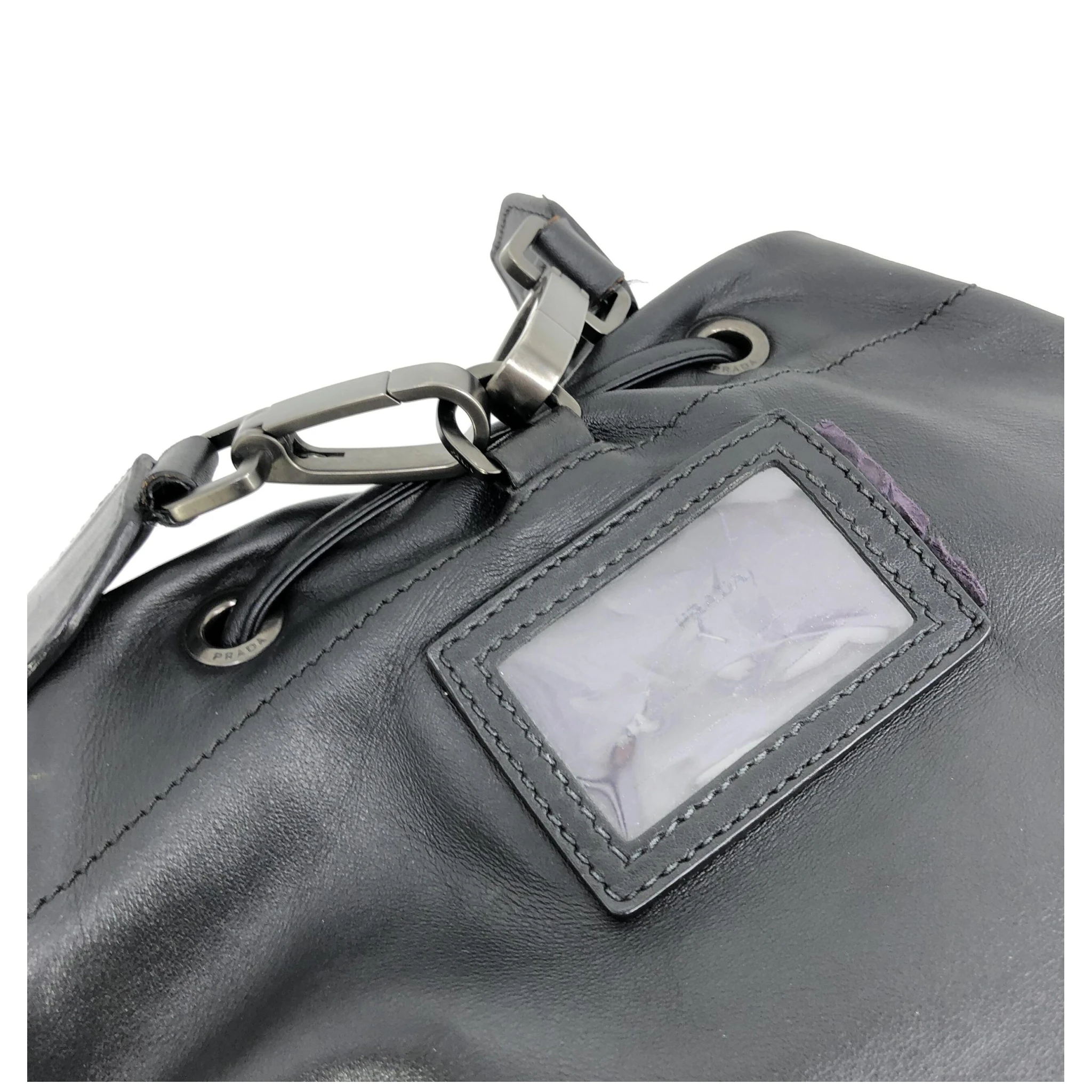Black Leather Drawstring Backpack