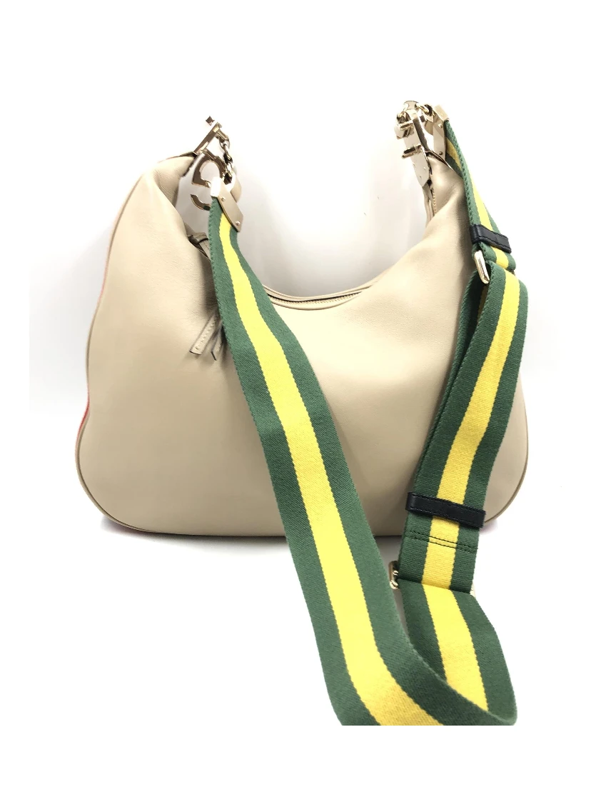 Gucci Aria Calfskin Web Large Attache Shoulder Bag Beige