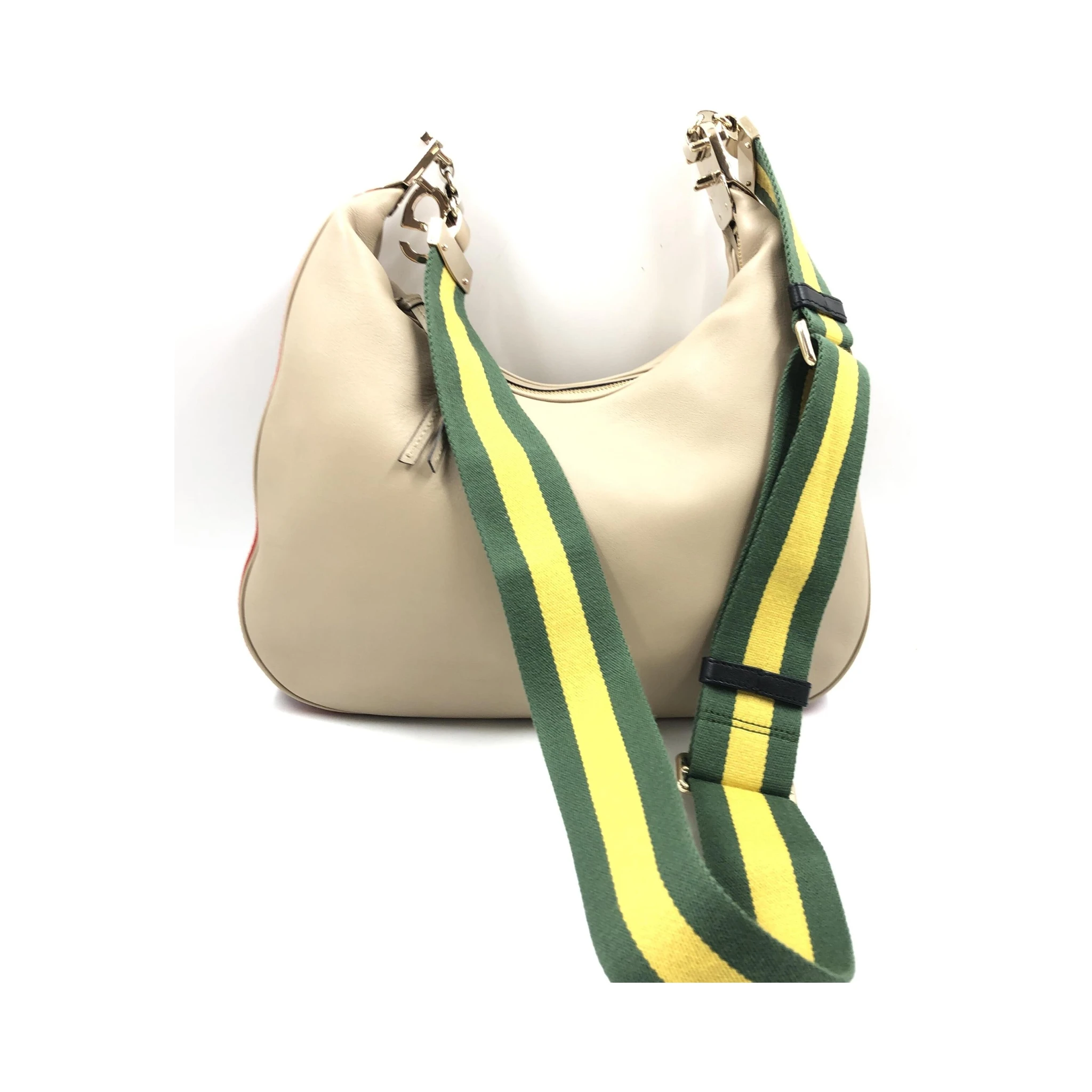 Gucci Aria Calfskin Web Large Attache Shoulder Bag Beige