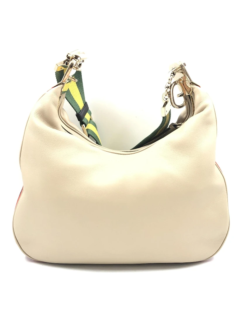 Gucci Aria Calfskin Web Large Attache Shoulder Bag Beige