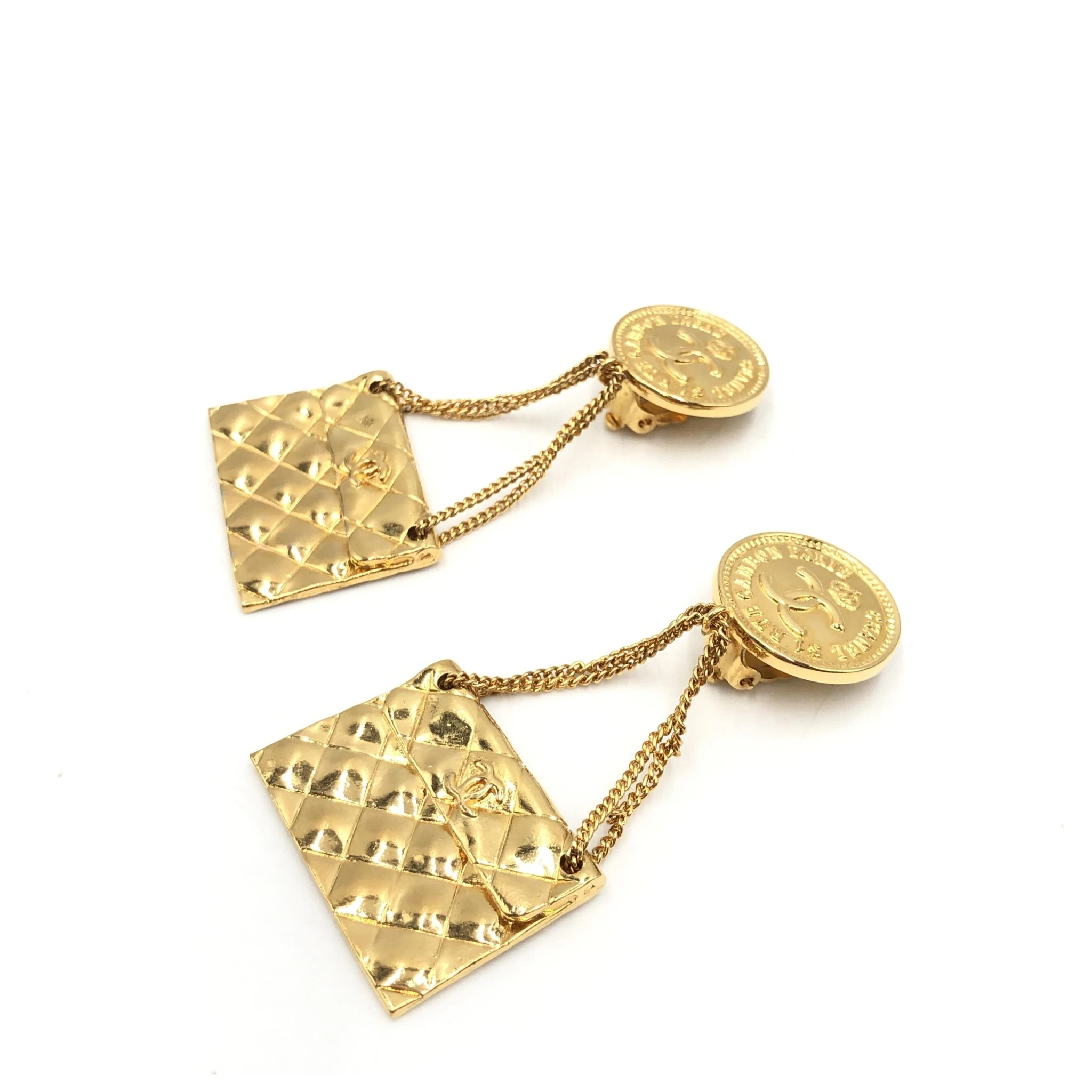Bag Motif Clip-On Drop Earrings