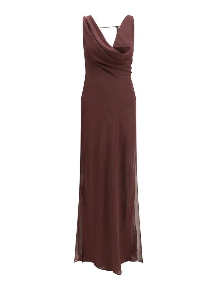 Brown Silk Long Dress