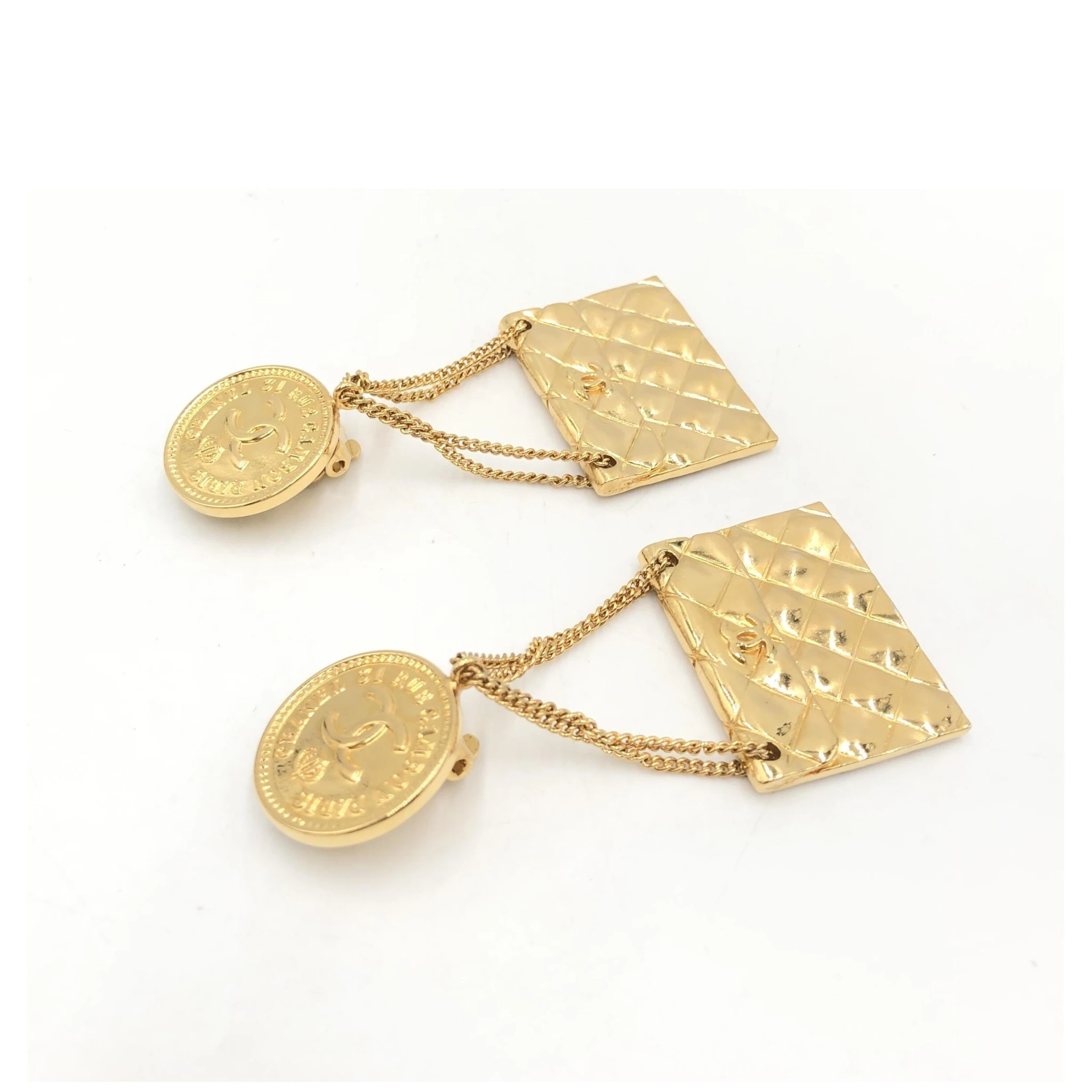 Bag Motif Clip-On Drop Earrings