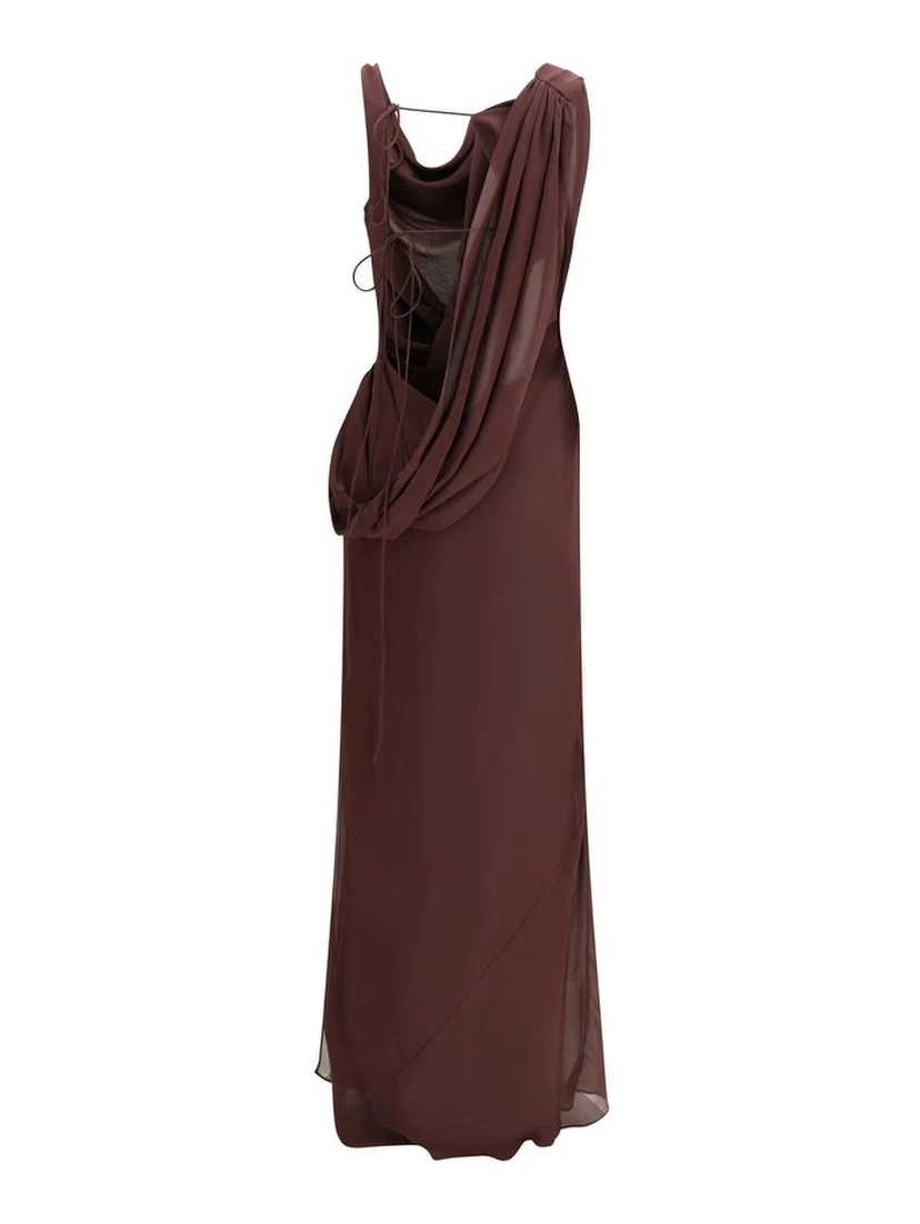Brown Silk Long Dress