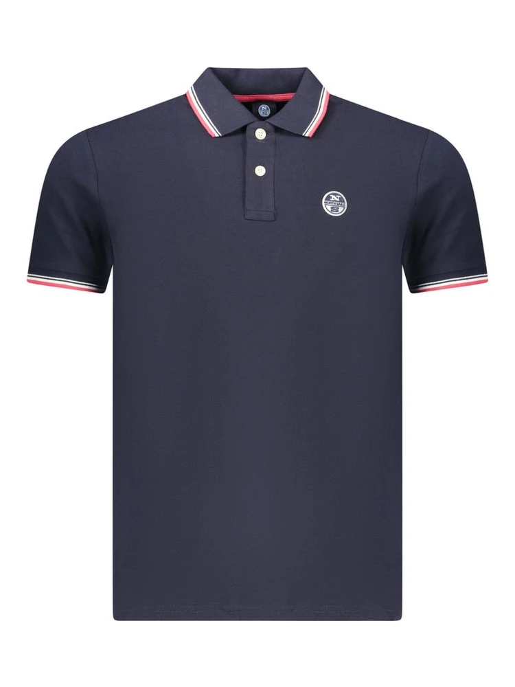 Blue Cotton Men Polo Shirt