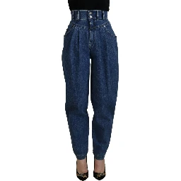 Blue Cotton High-Waisted Jean