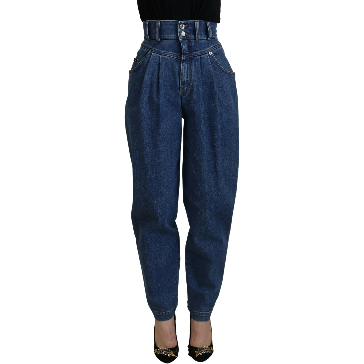 Blue Cotton High-Waisted Jean