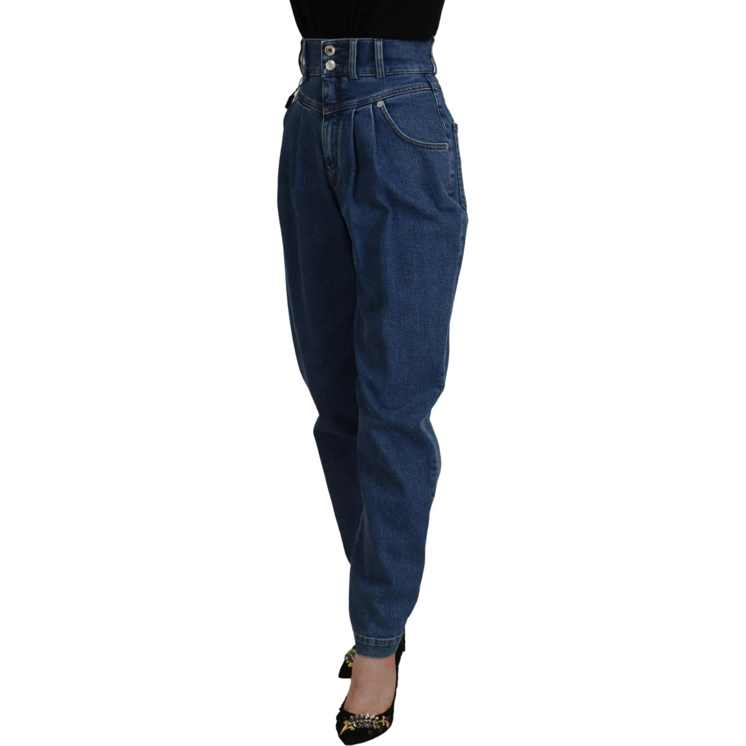 Blue Cotton High-Waisted Jean