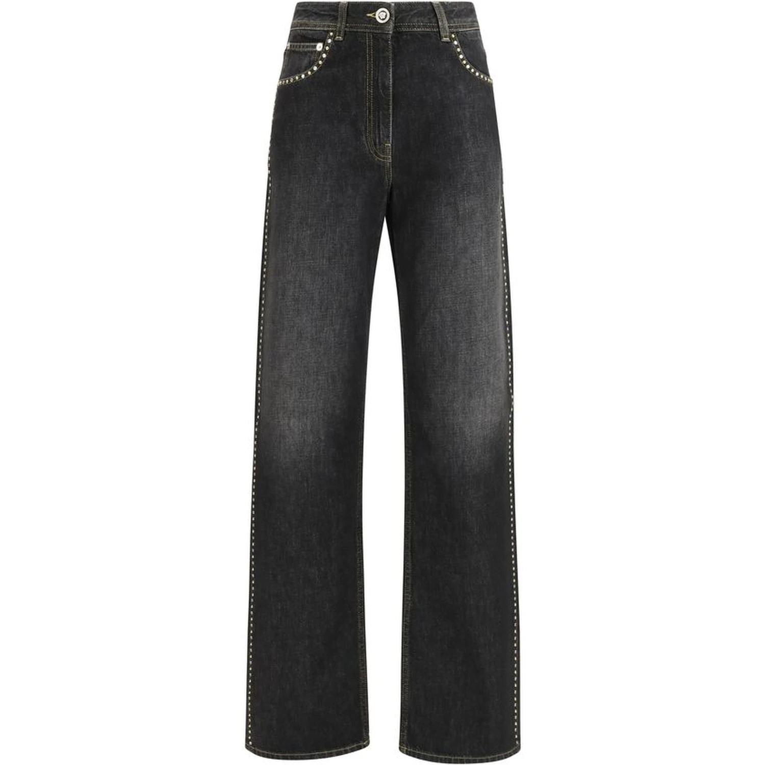 Black Cotton Straight-Leg Jeans