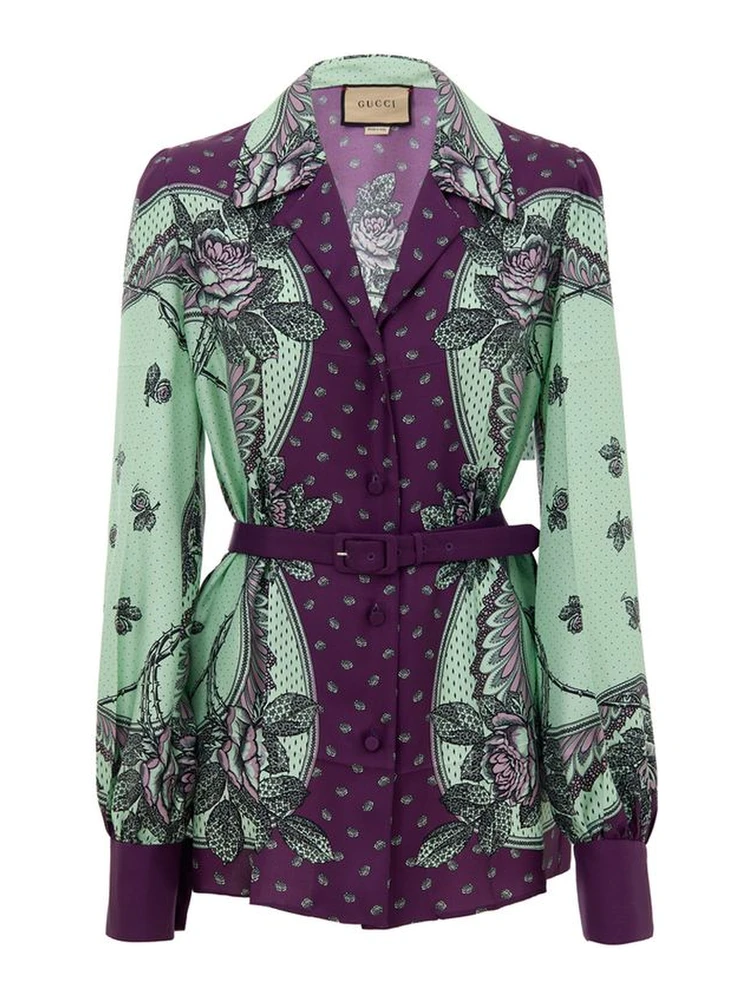 Green Silk Pattern Shirt
