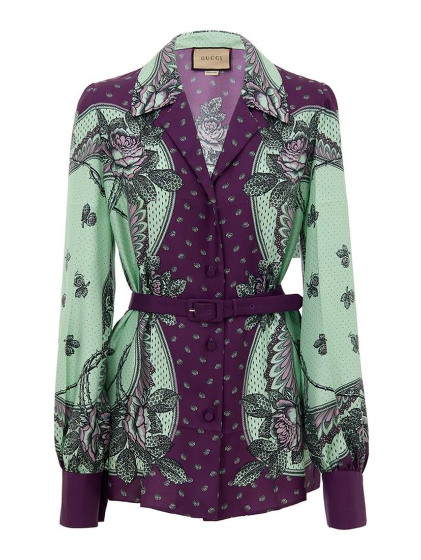 Green Silk Pattern Shirt