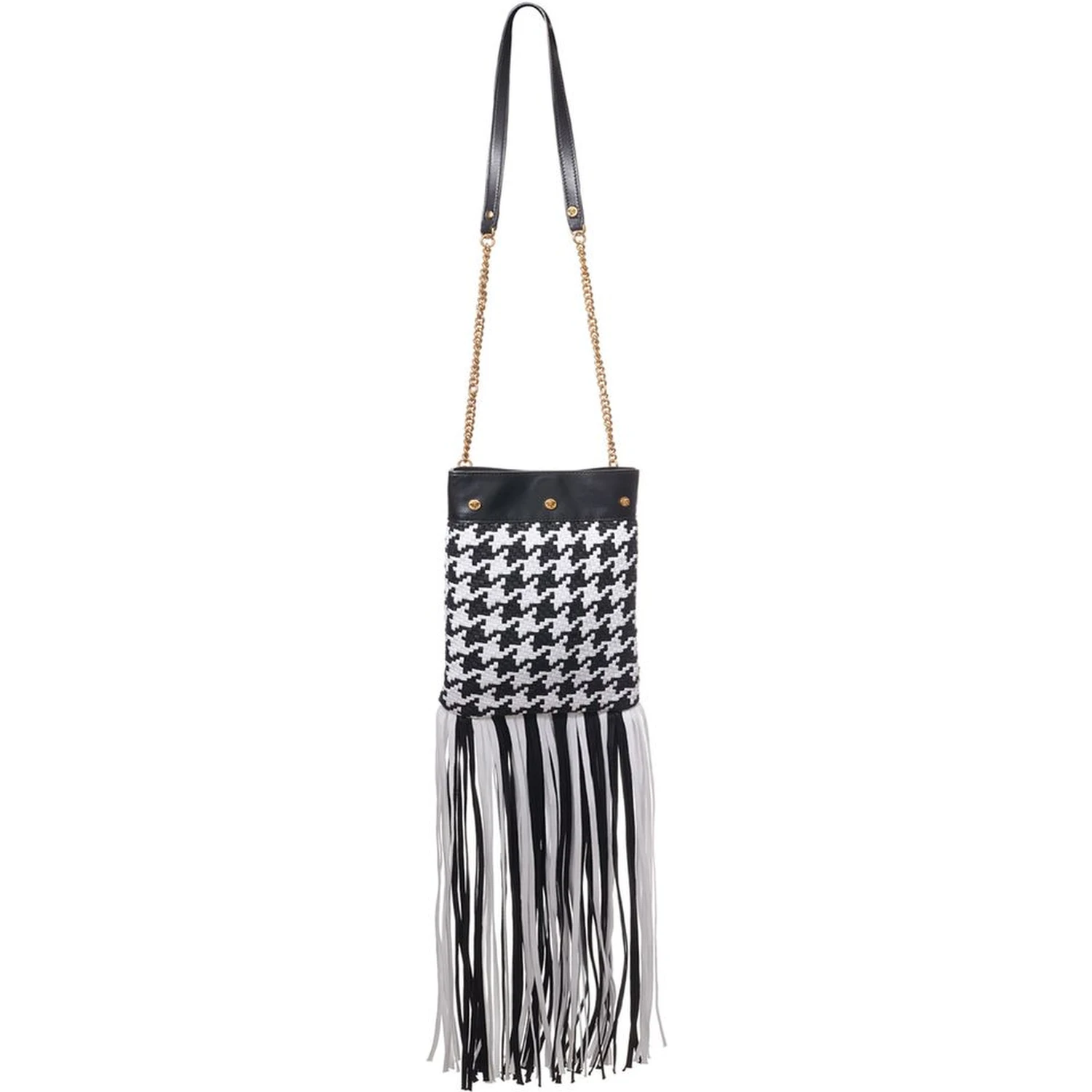 Black And White Leather And Textile Shoulder Bag
