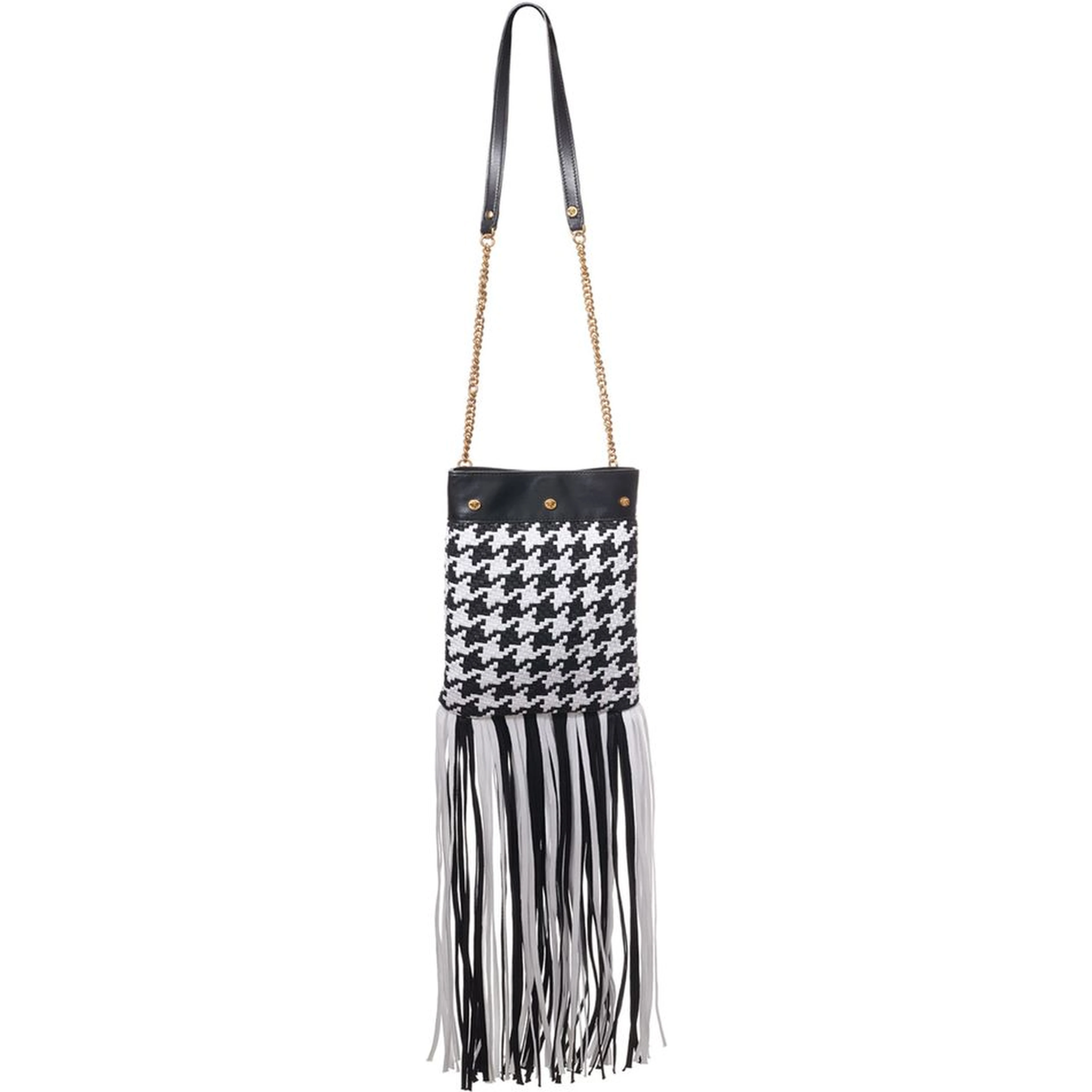Black And White Leather And Textile Shoulder Bag