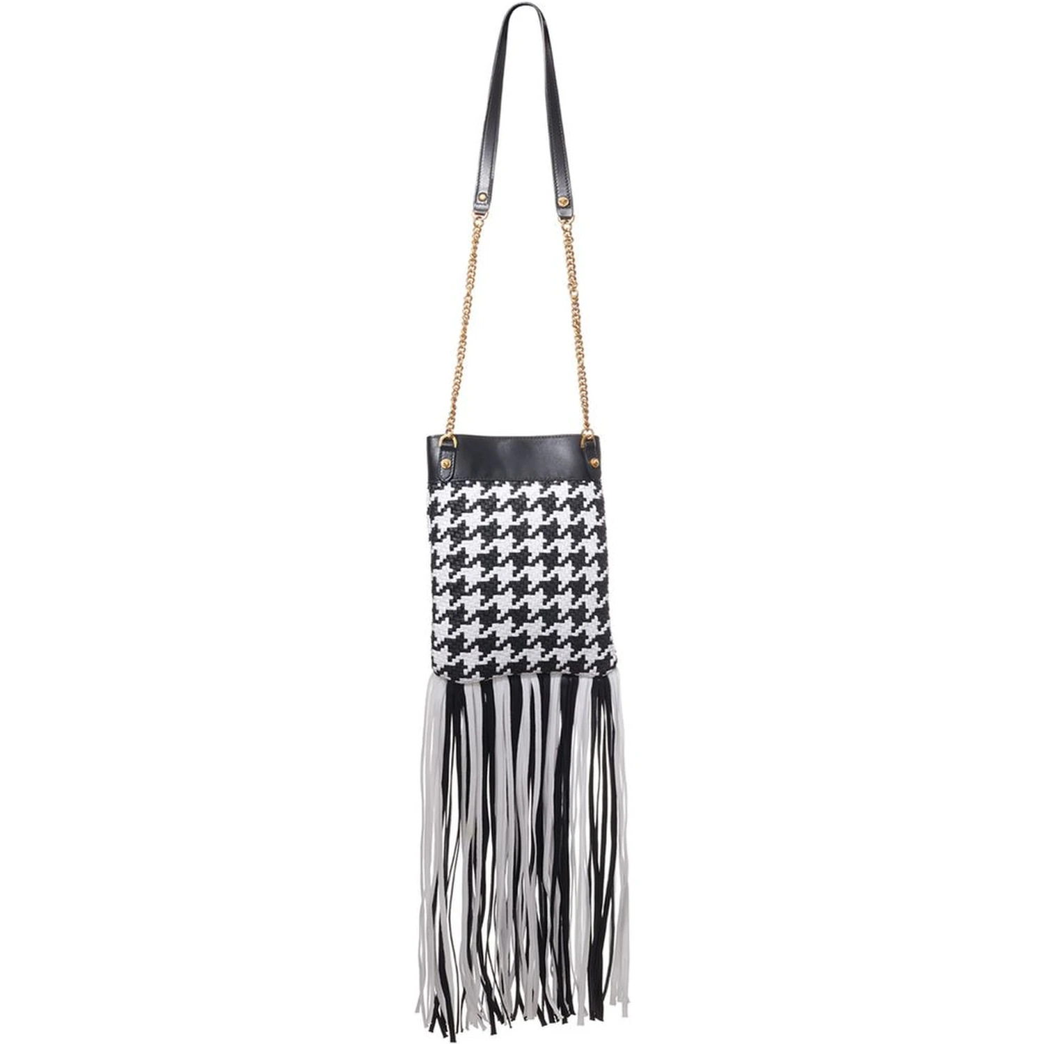 Black And White Leather And Textile Shoulder Bag