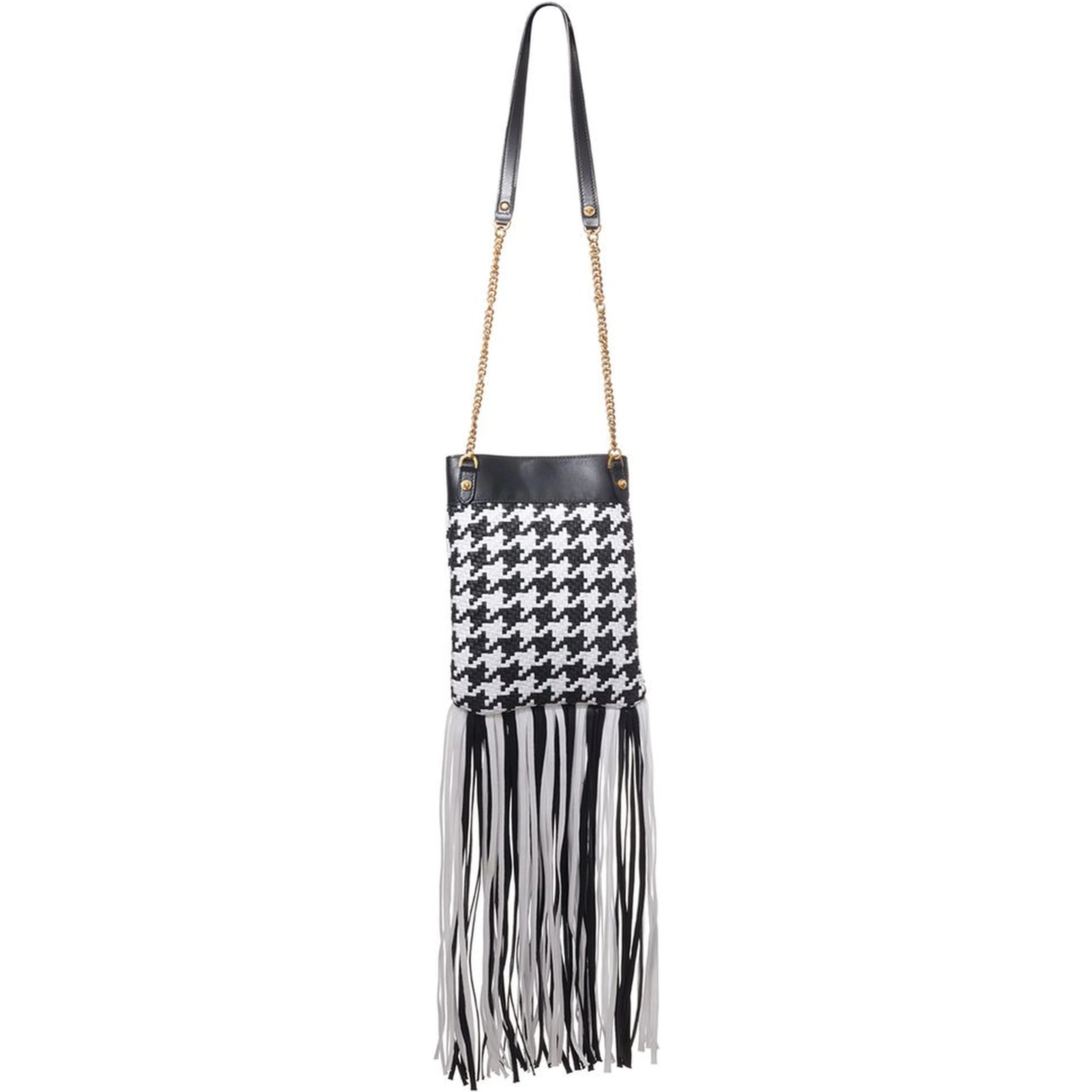 Black And White Leather And Textile Shoulder Bag