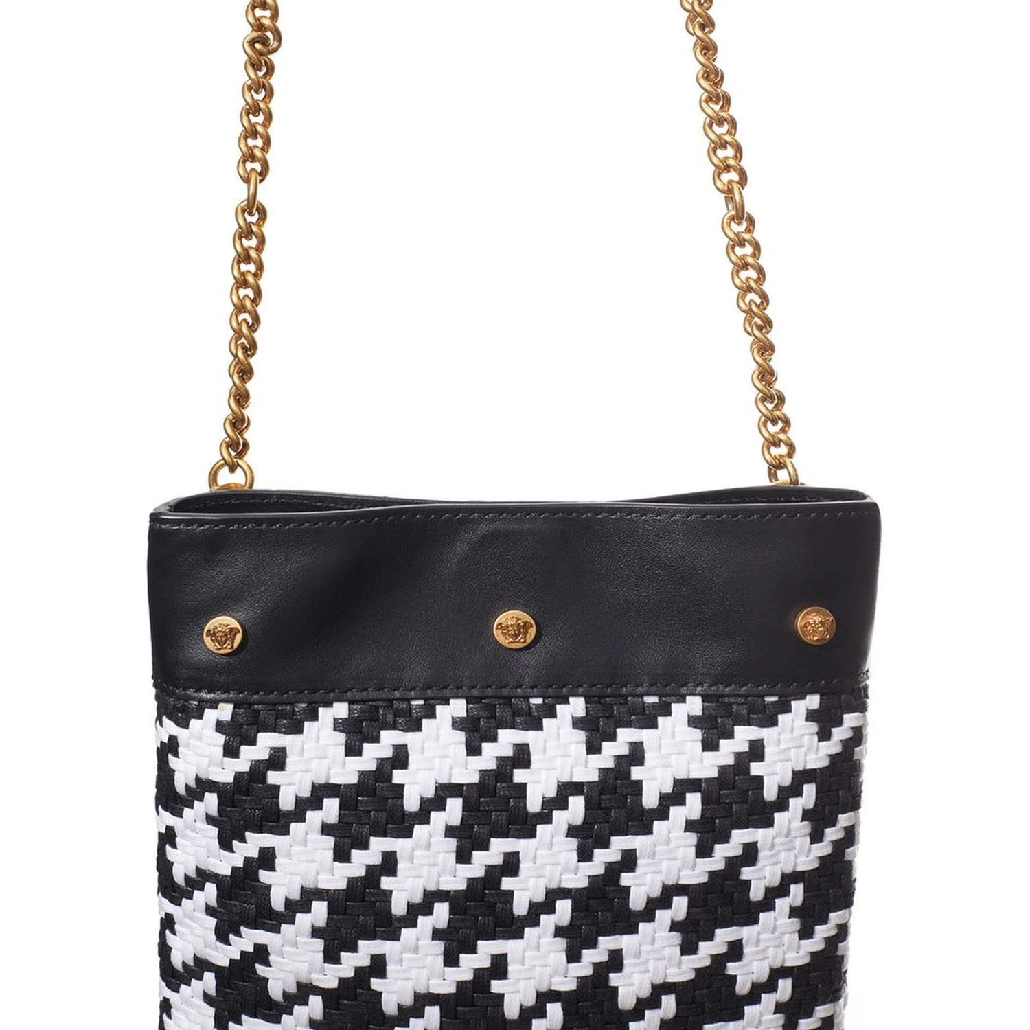 Black And White Leather And Textile Shoulder Bag