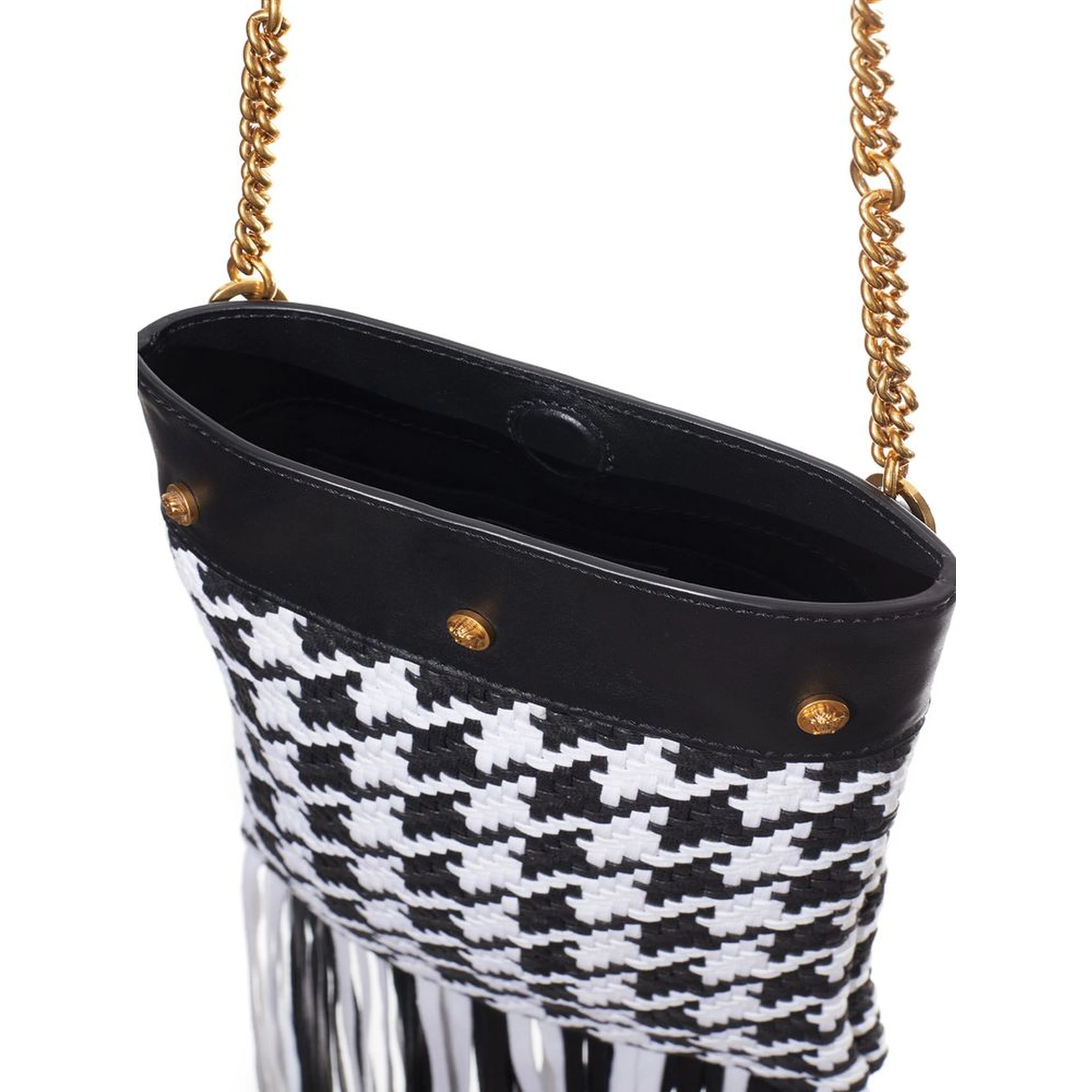 Black And White Leather And Textile Shoulder Bag