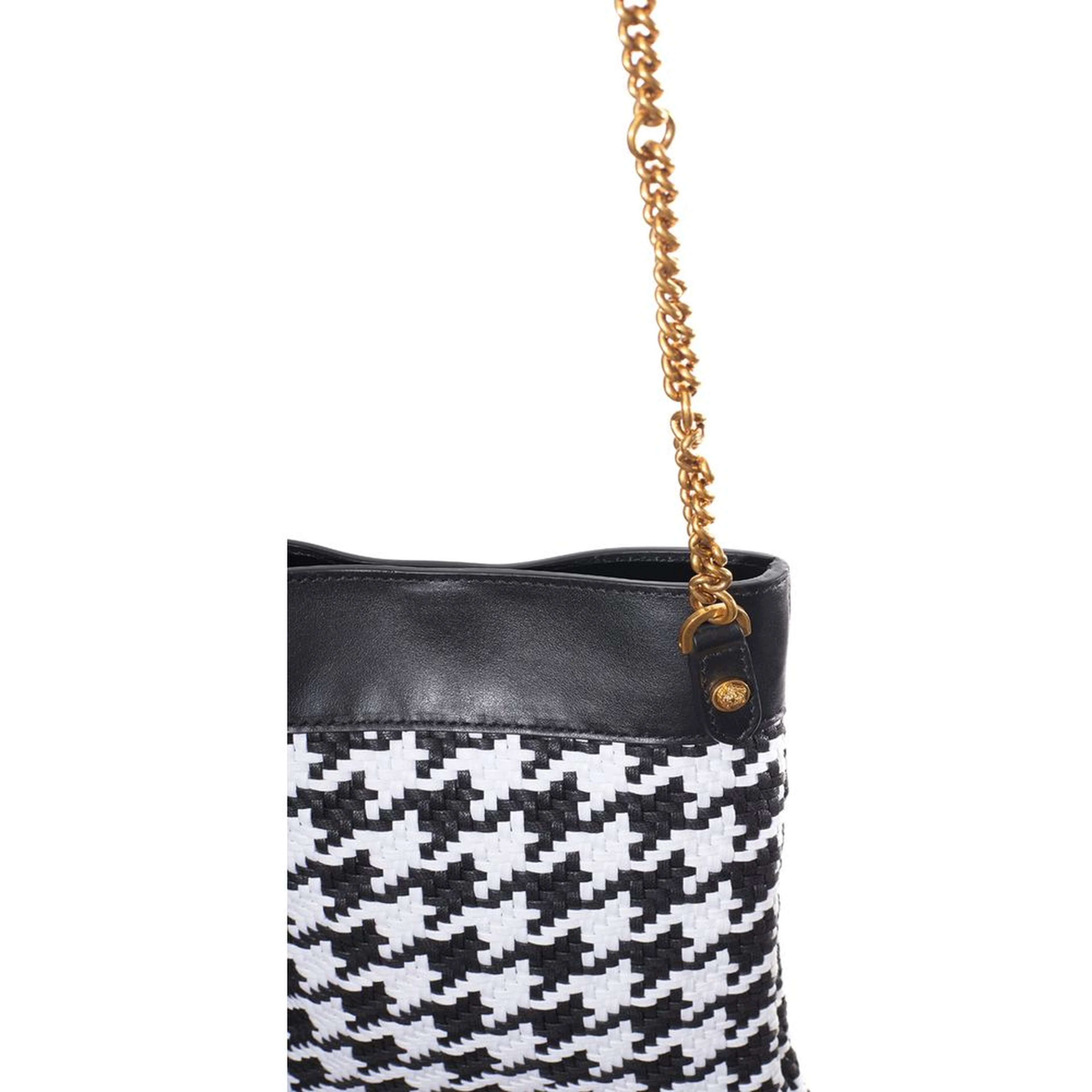Black And White Leather And Textile Shoulder Bag