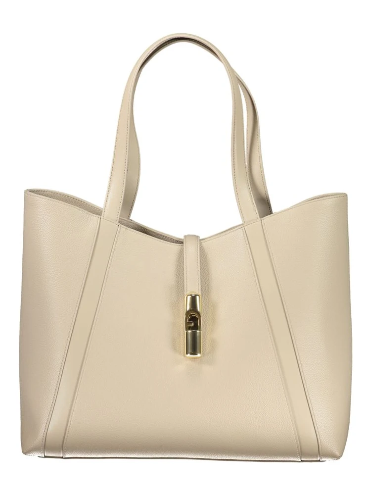 Beige Leather Women Handbag