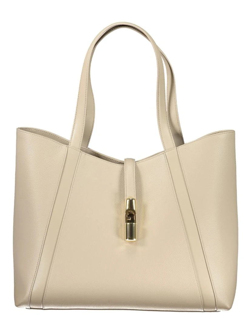 Beige Leather Women Handbag