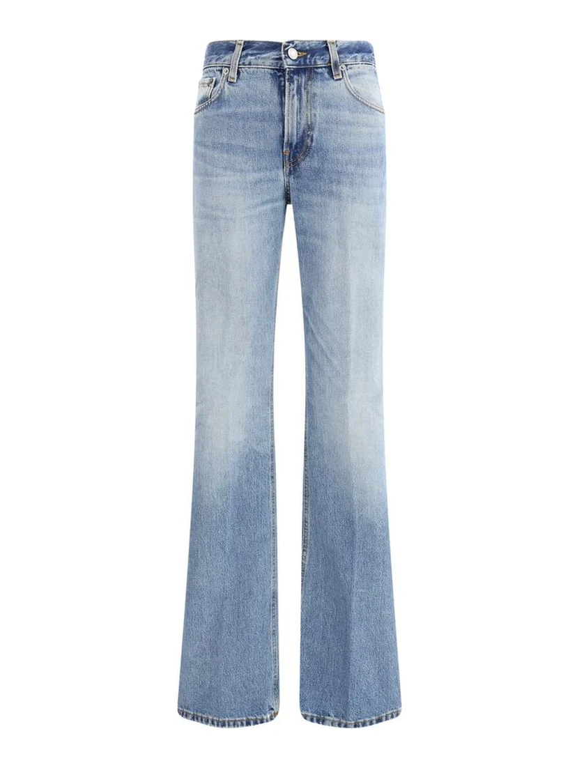 Light Blue Cotton Flared Jeans