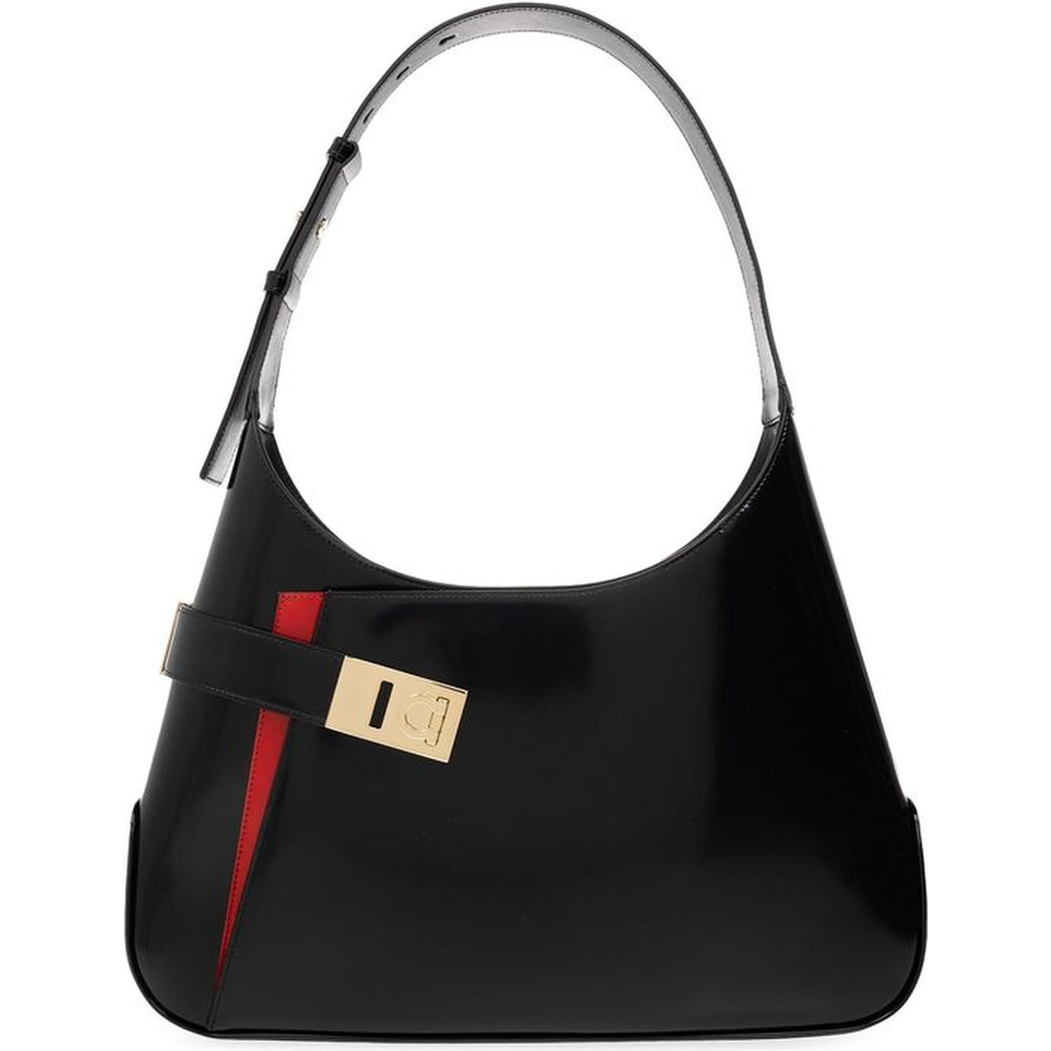 حقيبة كتف من جلد العجل الأسود