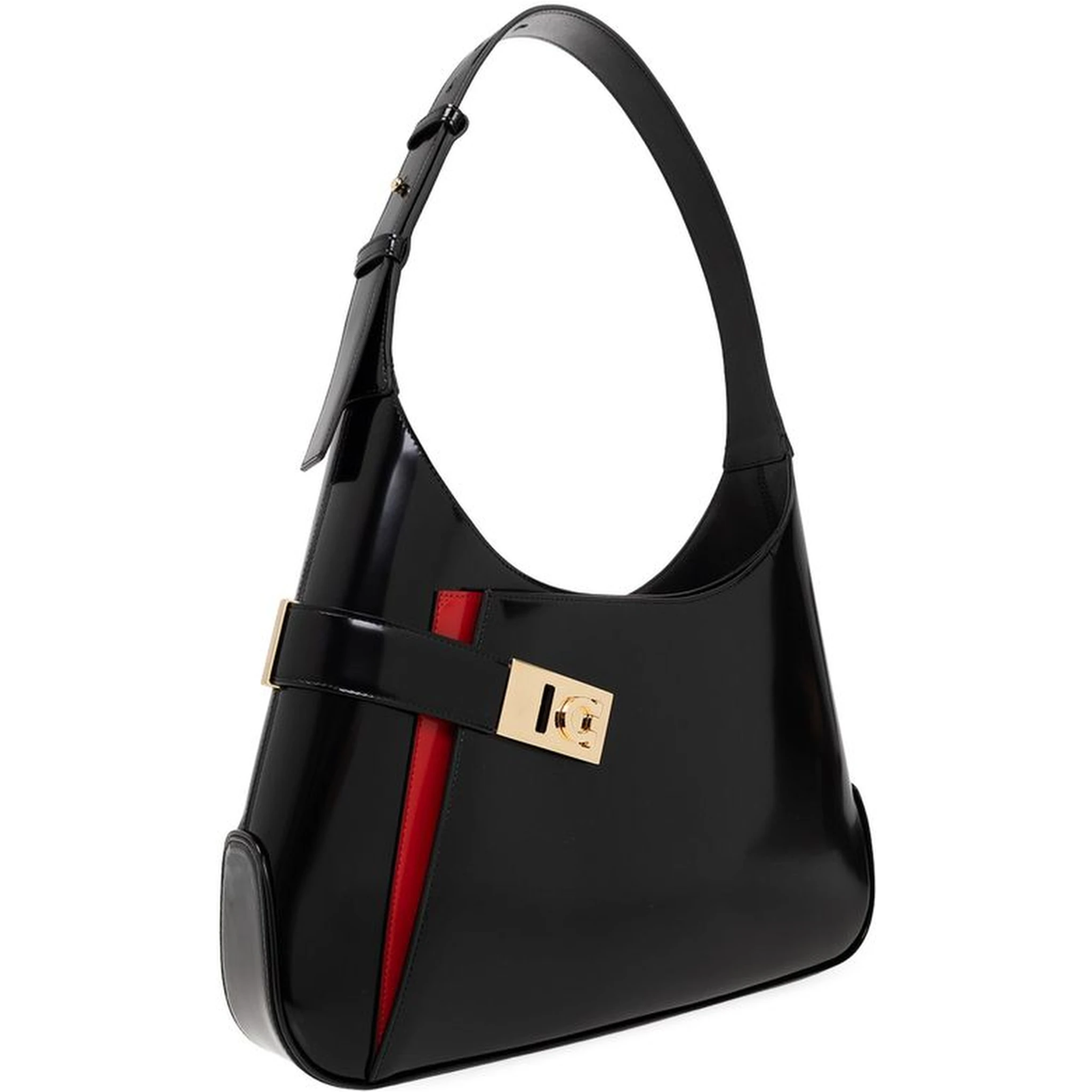 حقيبة كتف من جلد العجل الأسود