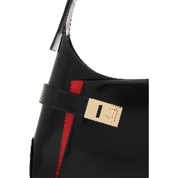 حقيبة كتف من جلد العجل الأسود