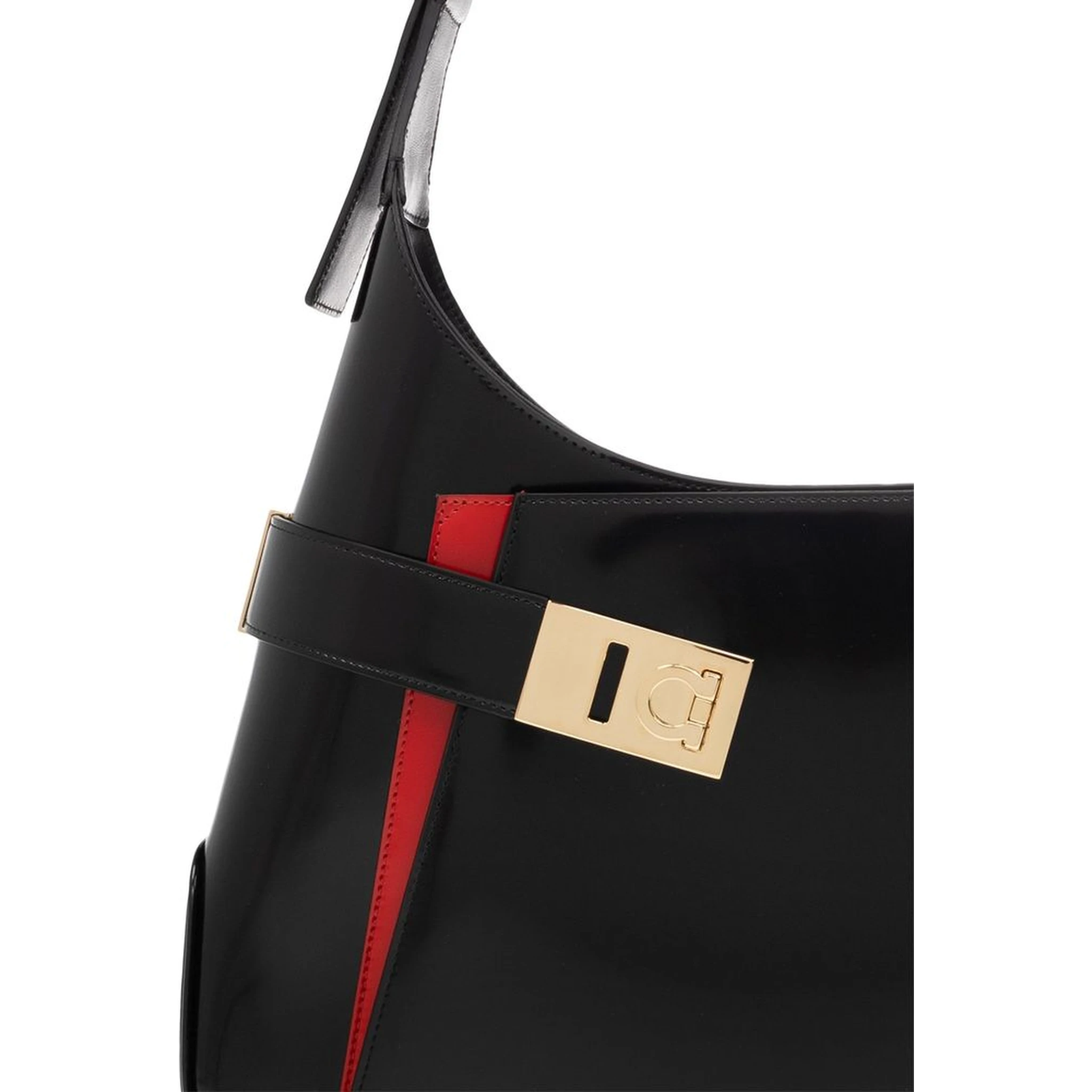 حقيبة كتف من جلد العجل الأسود