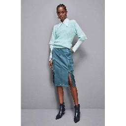Green Polyester Midi Skirt