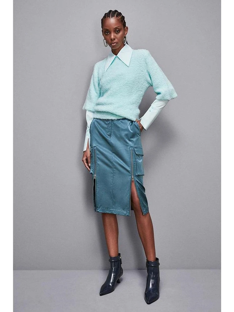 Green Polyester Midi Skirt