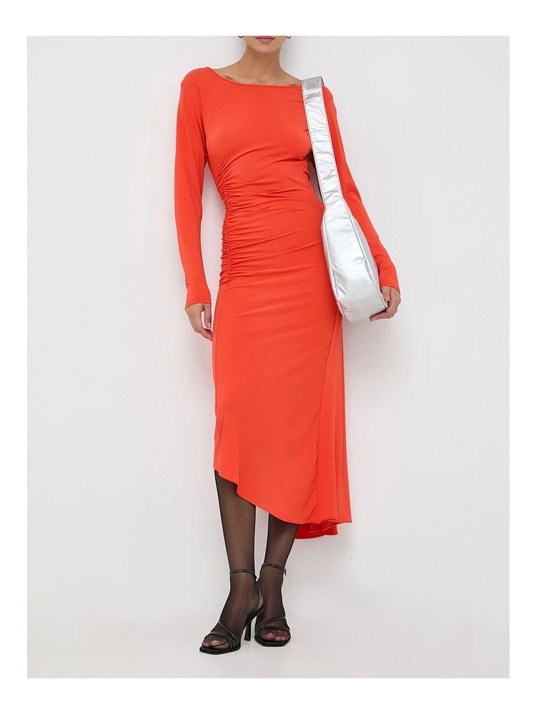 Orange Acetate Casual Dress
