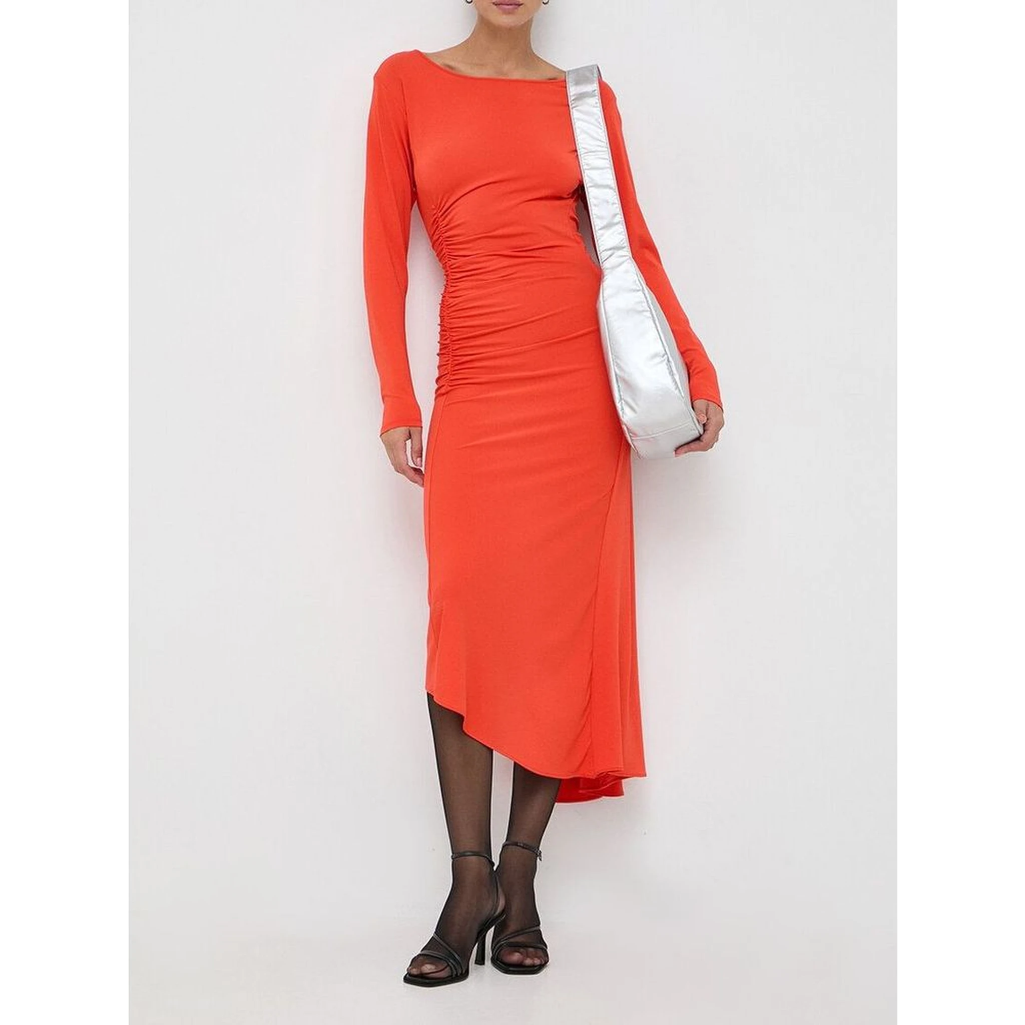 Orange Acetate Casual Dress