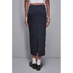 Navy Blue Polyester Midi Skirt
