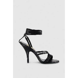 Black Calfskin Stiletto Heel Sandals