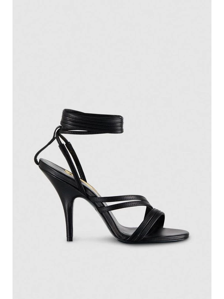 Black Calfskin Stiletto Heel Sandals