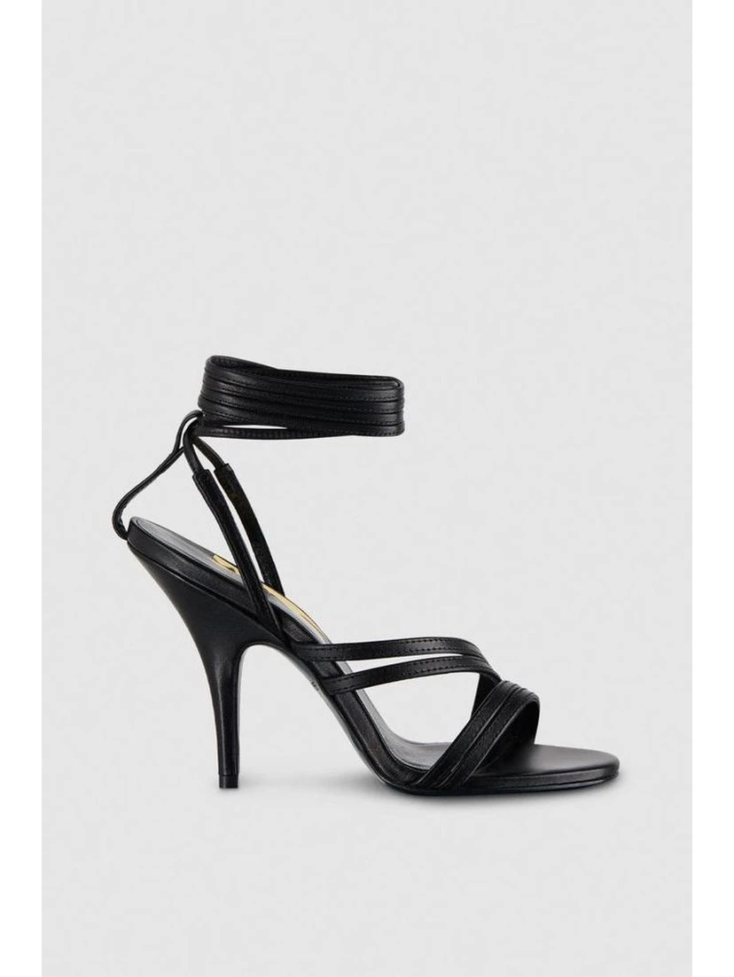 Black Calfskin Stiletto Heel Sandals