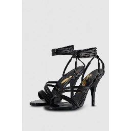 Black Calfskin Stiletto Heel Sandals
